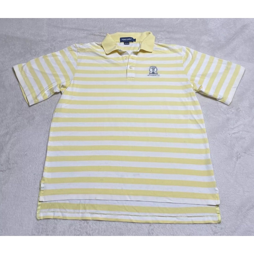 Polo Ralph Lauren Golf Shirt Men Large Yellow Stripe 2002 Warburg Cup Sea Island